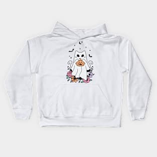 Floral Ghost Cat Halloween Kids Hoodie